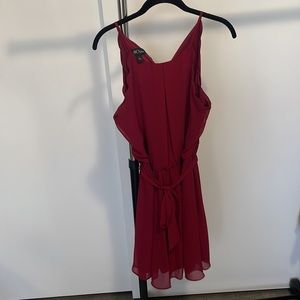 BCX Women's Red Scalloped Sleeveless Belted A-Line Dress